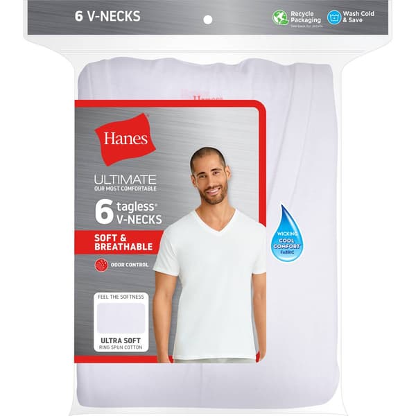 Mens Hanes&#174; Ultimate&#174; 6pk. V-Neck T-Shirts