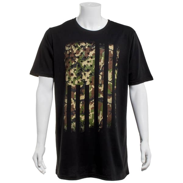 Mens Big & Tall Home of the Brave Camo Warriors Flag Graphic Tee - image 