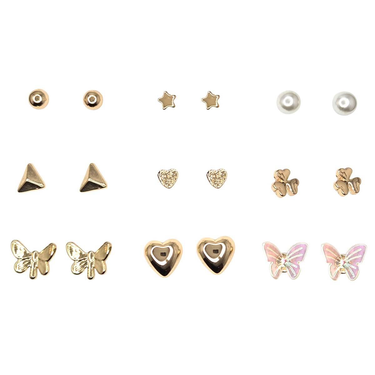 Ashley 9pr. Gold-Tone Butterfly & Heart Earring Set