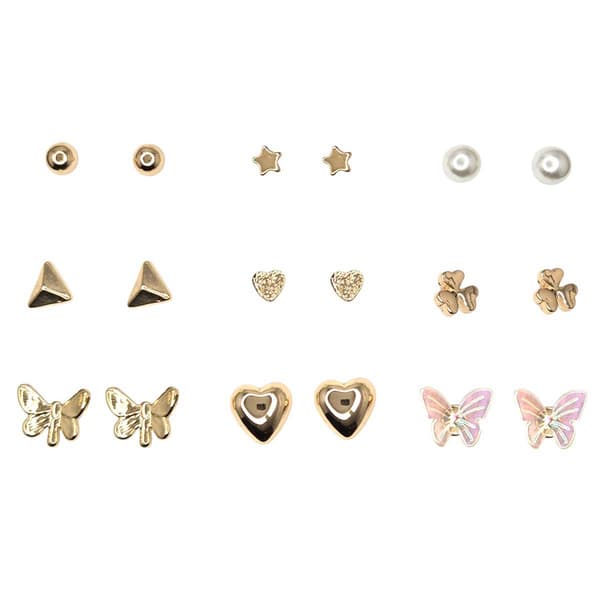 Ashley 9pr. Gold-Tone Butterfly & Heart Earring Set - image 