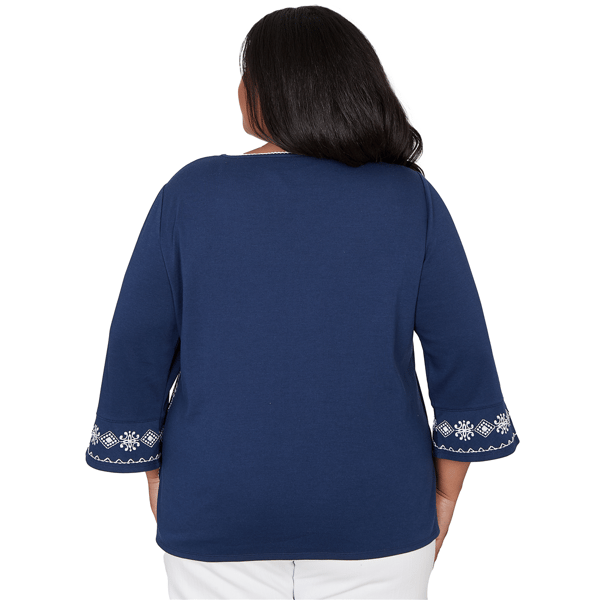 Plus Size Alfred Dunner Mykonos 3/4 Sleeve Diagonal Scroll Blouse