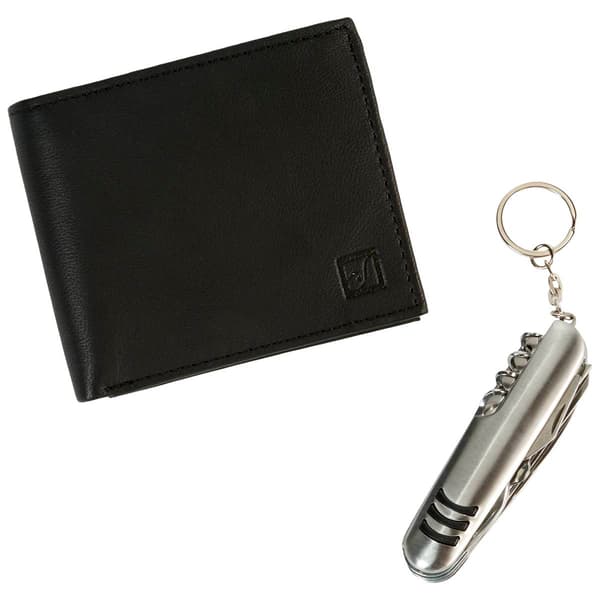 Mens Stone Mountain Passcase Wallet w/ Utility Knife Keychain - image 