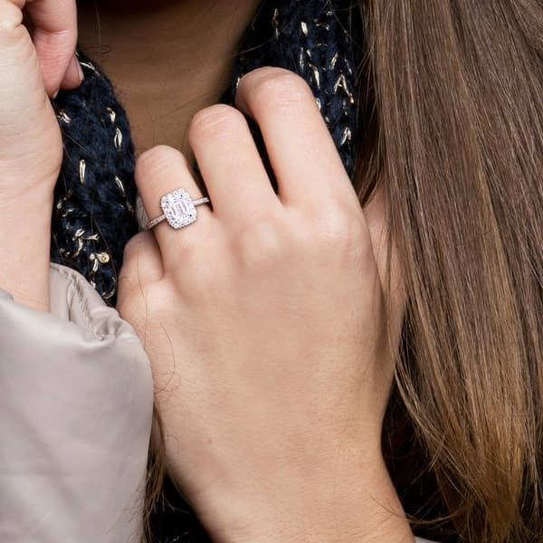 Sterling Silver 1 3/8ctw. Created White Moissanite Halo Ring