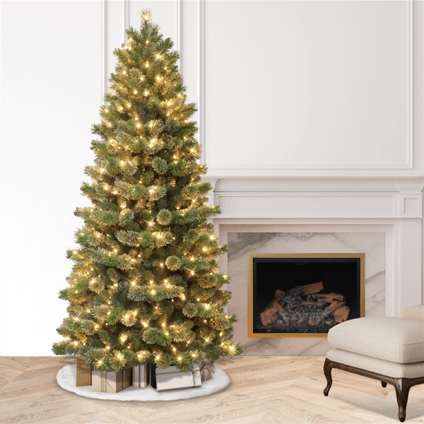 Puleo International 7.5ft. Pre-Lit Slim Oklahoma Pine Tree