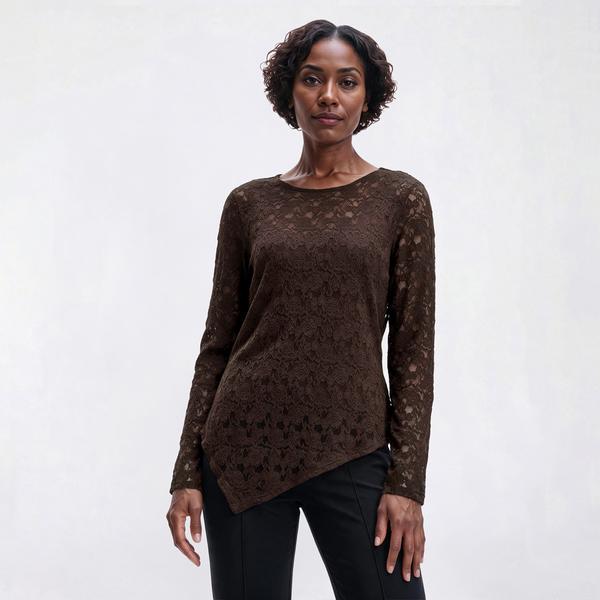 Womens BB Dakota Long Sleeve Lace Asymmetrical Hem Blouse - image 