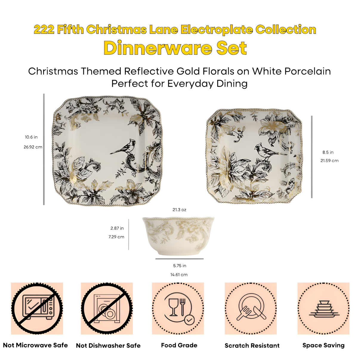 222 Fifth Christmas Lane Electroplate 12pc. Dinnerware Set