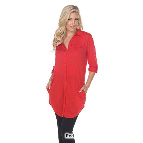 Womens White Mark Lakota Stretch Button Down Tunic Top