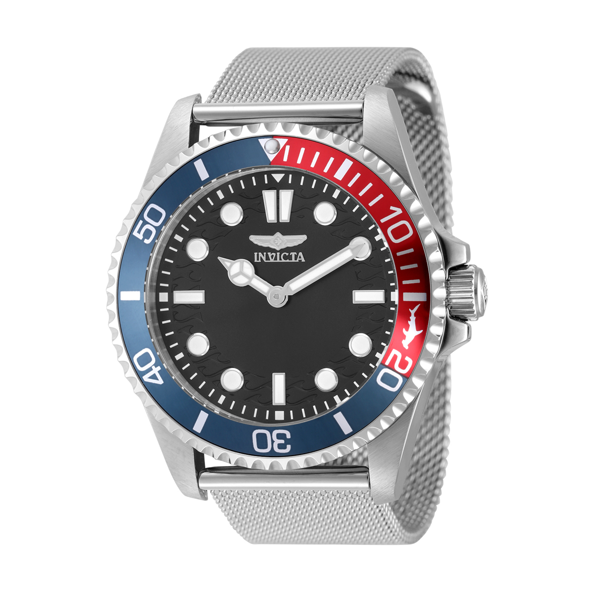 Mens Invicta Pro Diver 43mm Steel Black Dial Quartz Watch - 49689