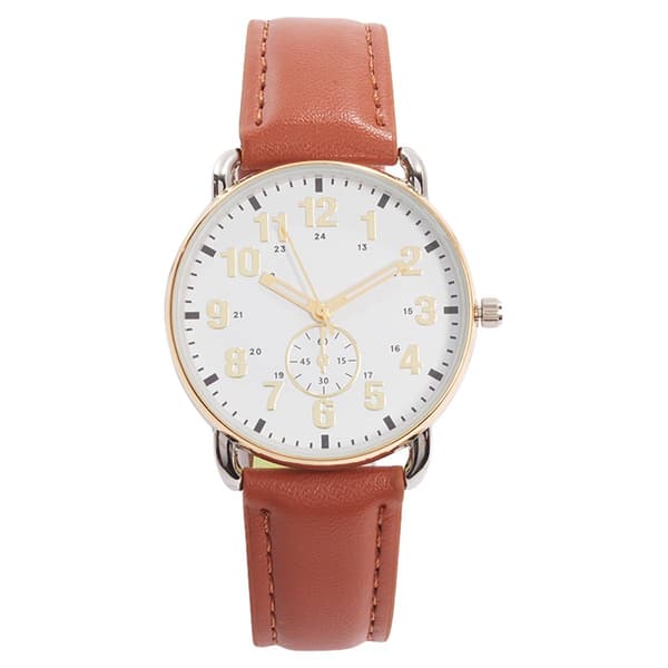 Mens Two-Tone Sunray Dial Watch with Leather Band - 50735S-07-B16 - image 