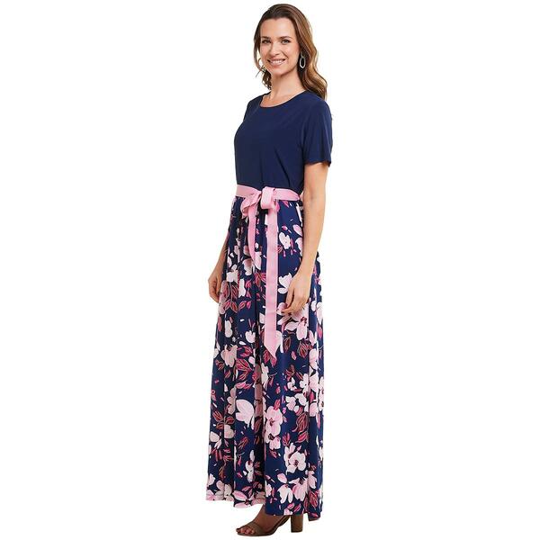Womens Ellen Weaver Solid/Floral Maxi Dress-Navy/Fuchsia