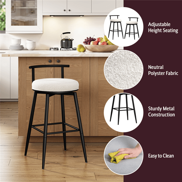 HH2 Home Dael Metal & Upholstered Adjustable Height Swivel Stool