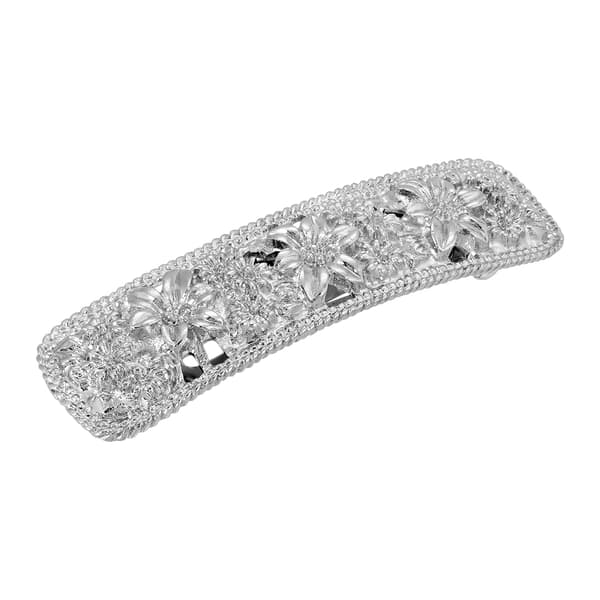Womens 1928 Silver Tone Flowers Bar Barrette - image 