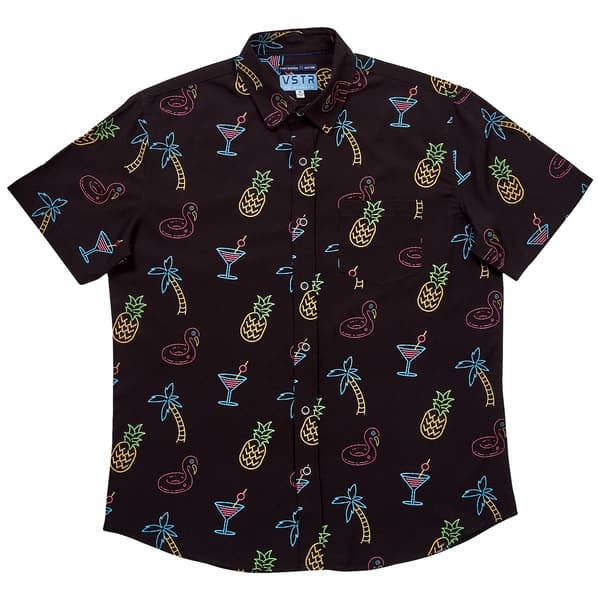 Young Mens VSTR Neon Beach Fun Button Down Shirt - Black
