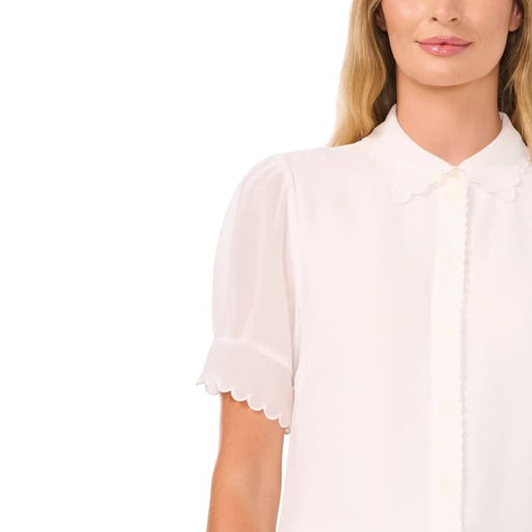 Womens Cece Puff Crochet Sleeve Scallop Edges Button Down