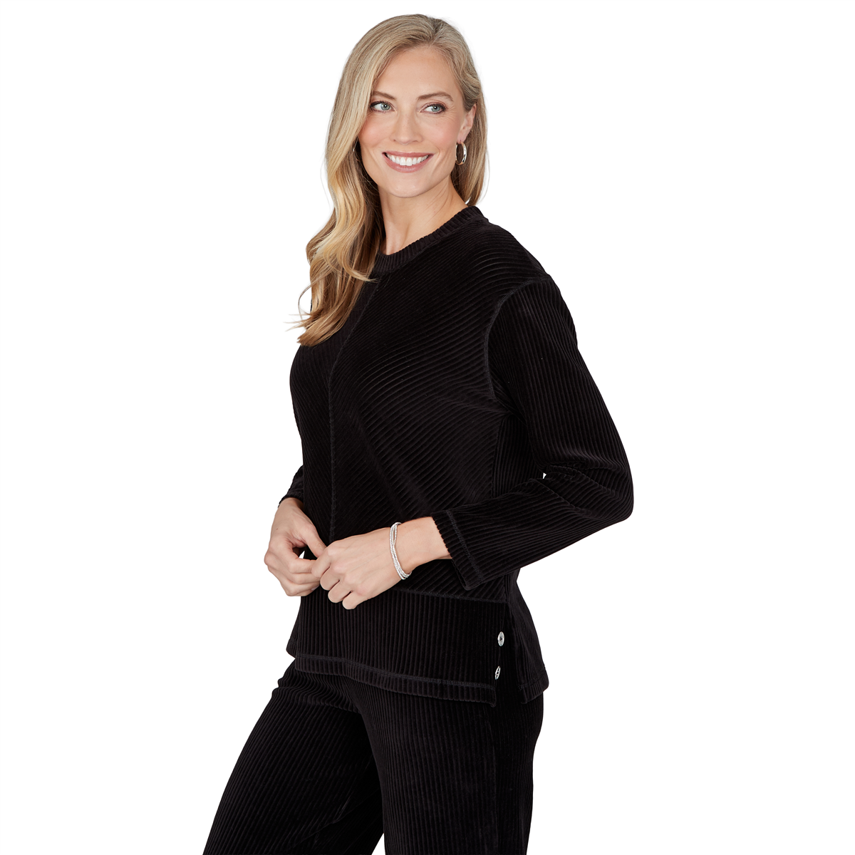 Womens Alfred Dunner Weekend Warrior Velour Chevron Sweatshirt