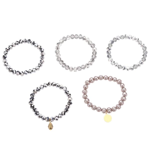 Ashley Cooper(tm) 6pc. Black & Hematite-Tone Bead Stretch Bracelets - image 
