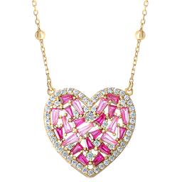 Splendere Gold Plated Sterling Silver Pink CZ Heart Necklace