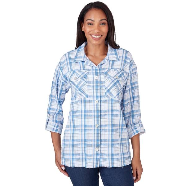 Womens Ruby Rd. Blue Horizon Button Front Plaid Jacket - image 