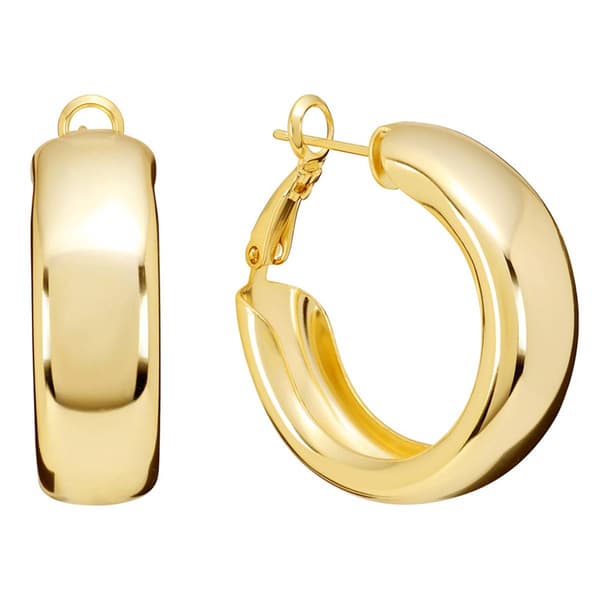 14kt. Gold Over Brass 30mm Wedding Band Style Hoop Earrings - image 