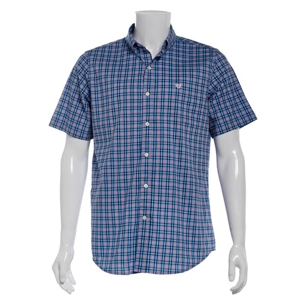 Mens Chaps Short Sleeve Stretch Button Down Shirt - Dusk Blue - image 