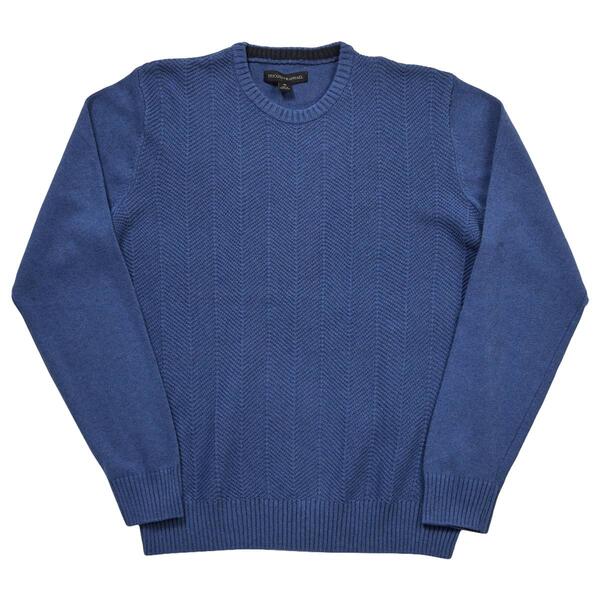 Mens Tricot Solid Herringbone Crew Sweater - image 