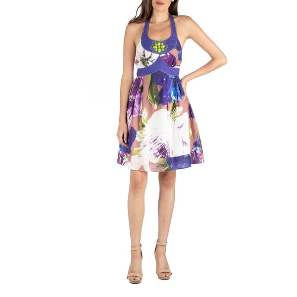 Womens 24/7 Comfort Apparel Watercolor Beaded Halter A-Line Dress - image 