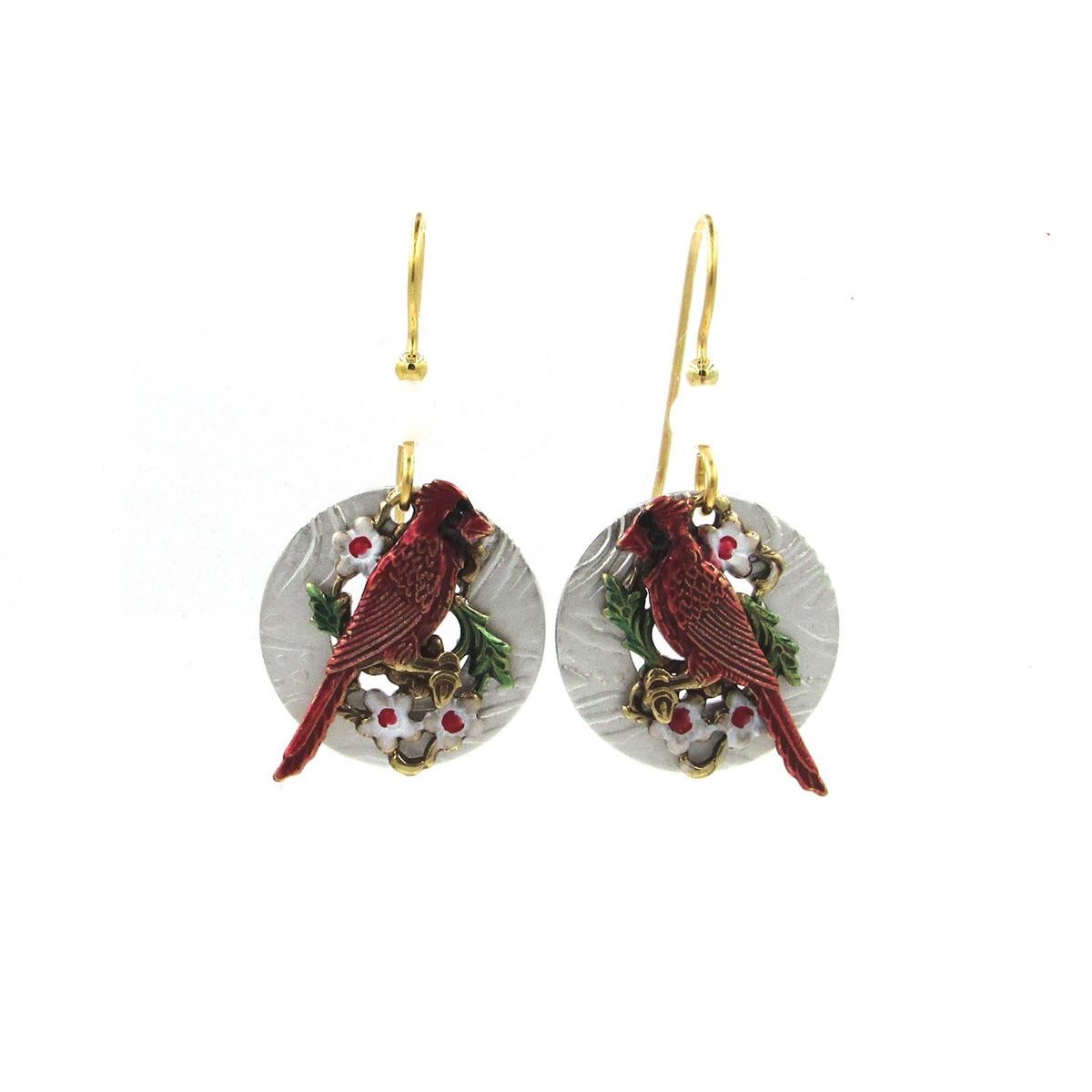 Silver Forest Silver-Tone Cardinal with Flowers Drop...