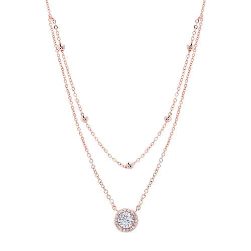 Rose Gold Plated Halo Cubic Zirconia Layered Choker - image 