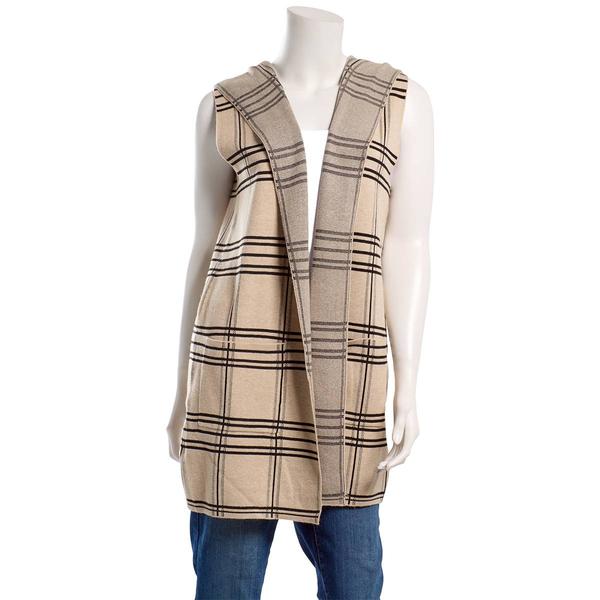 Womens Love Scarlett Sleeveless Hooded Plaid Pocket Cardigan - image 