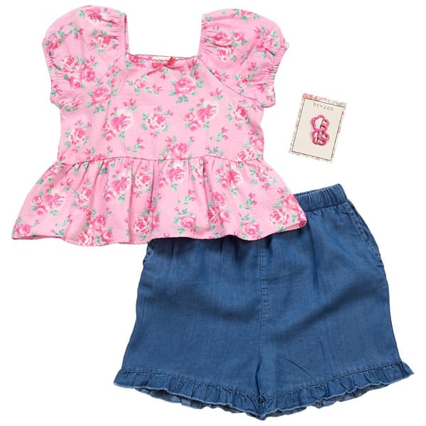 Girls (7-12) BTween(R) Rose Top with Short Set - Pink Lady