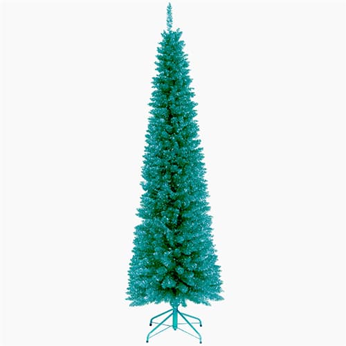 Open Video Modal for National Tree 6ft. Turquoise Tinsel Slim Tree