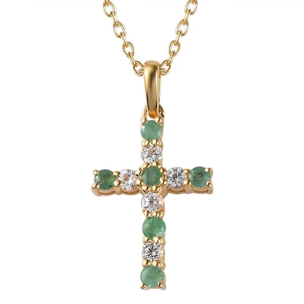 Gemstone Classics(tm) Stone Emerald & Created Sapphire Cross Pendant - image 