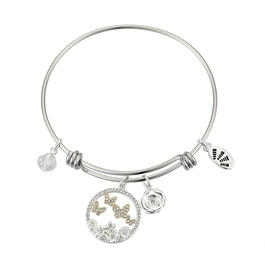 Shine Butterflies and Flowers Clear Crystal Bangle Bracelet