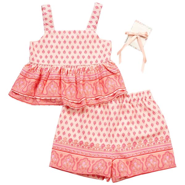 Girls (7-12) BTween(R) Floral/Paisley Top & Short Set - Rose