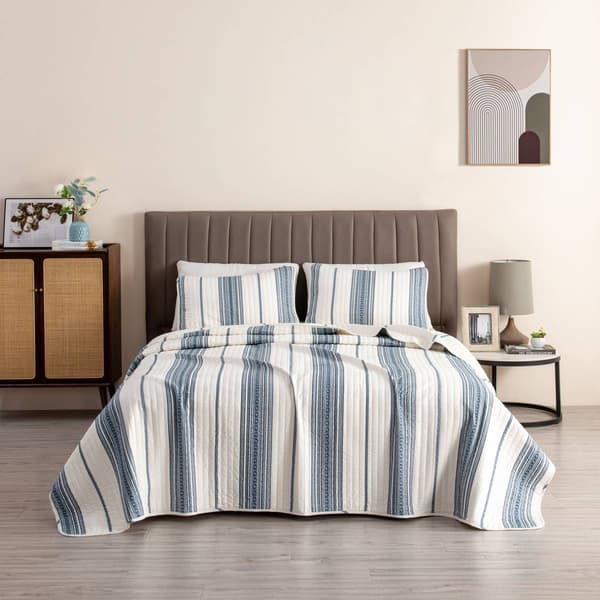 FreshFolds 3pc. Farmhouse Inspired Striped Reversible Quilt Set
