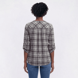 Womens Notations 3/4 Sleeve Plaid Pleat Blouse - White