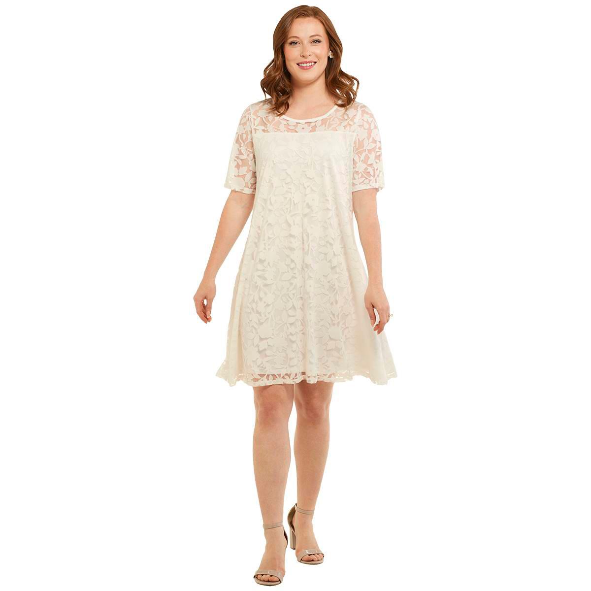 Womens Nina Leonard Elbow Sleeve Burnout A-Line Trapeze...