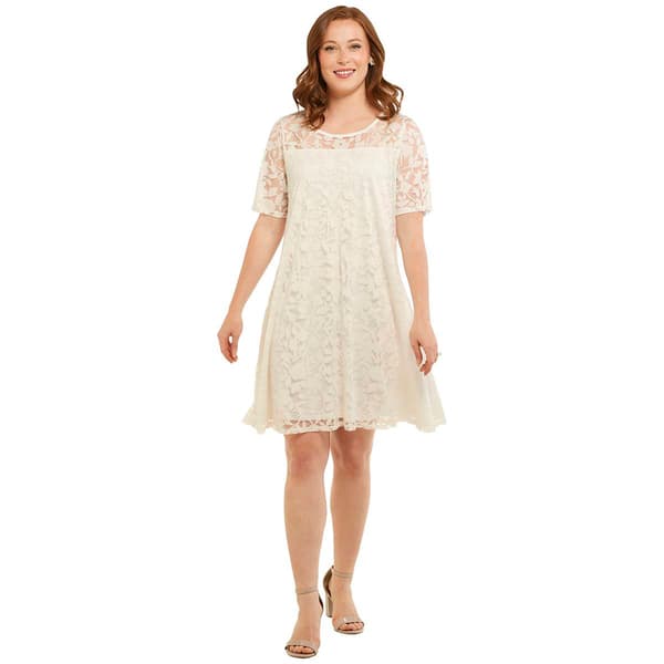 Womens Nina Leonard Elbow Sleeve Burnout A-Line Trapeze Dress
