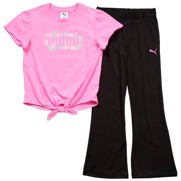 Girls (4-6x) Puma(R) Pixel Floral Logo Tie Front Tee & Legging Set - image 