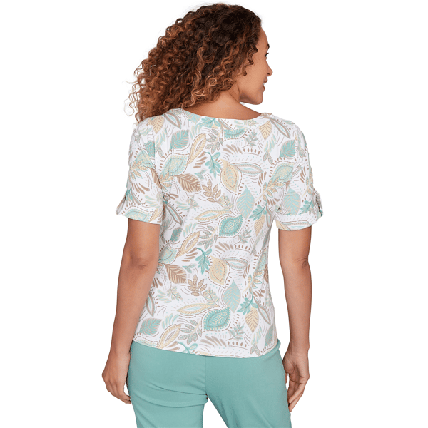 Womens Hearts of Palm Fresh Start Roll Tab Sleeve Leaf Blouse