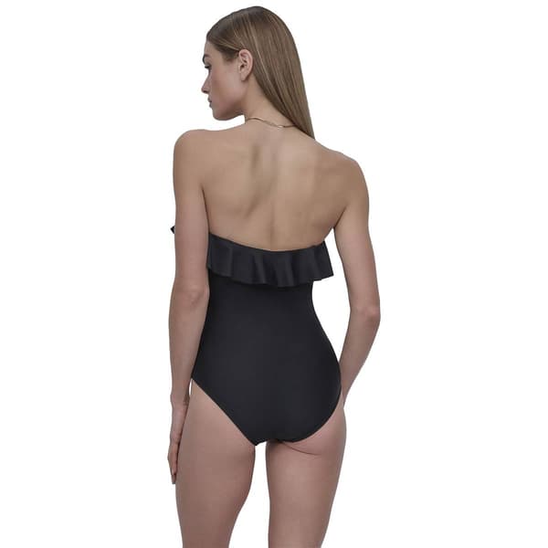 Womens DKNY Solid Ruffled Bandeau One Piece Swimsuit