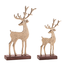 Melrose Metal Deer Figurines on Wood Base - Set of 2