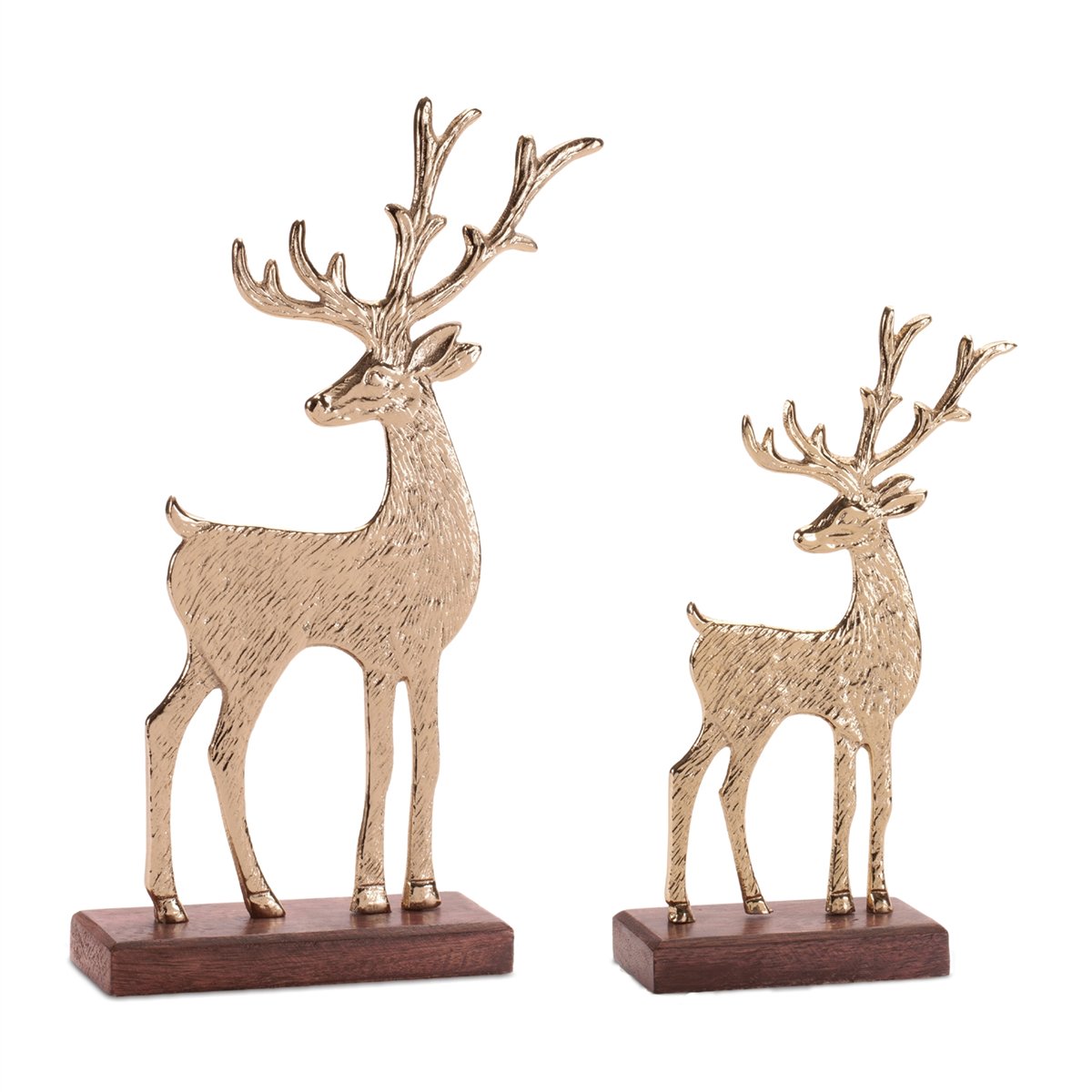 Melrose Metal Deer Figurines on Wood Base - Set of 2
