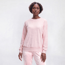 Womens Jaclyn Bows Embossed Rib Velour Pajama Top