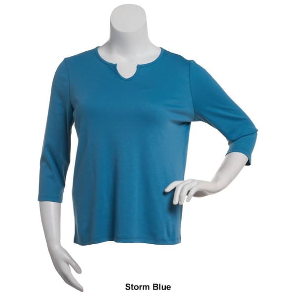 Womens Hasting &amp; Smith 3/4 Sleeve Solid Split Neck Top