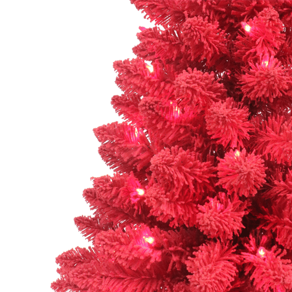 Puleo International 3ft. Pre-Lit Flocked Fashion Red Tree
