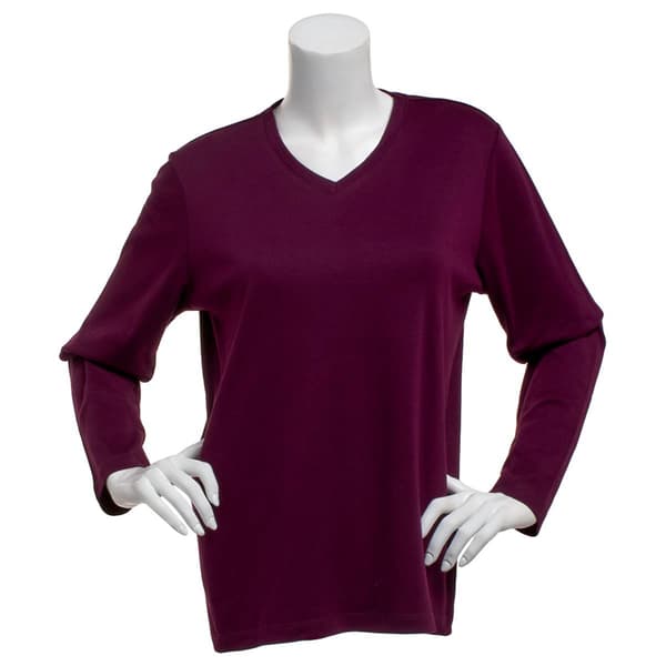 Petite Hasting & Smith Long Sleeve Solid V Neck Tee - image 