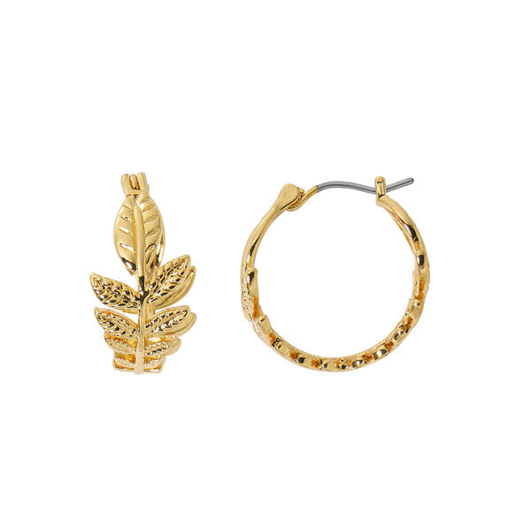 Design Collection Gold Plated Click Leaf Hoop Earrings - image 