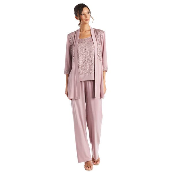 Womens R&M Richards Floral Lace & Sequin Pant Set