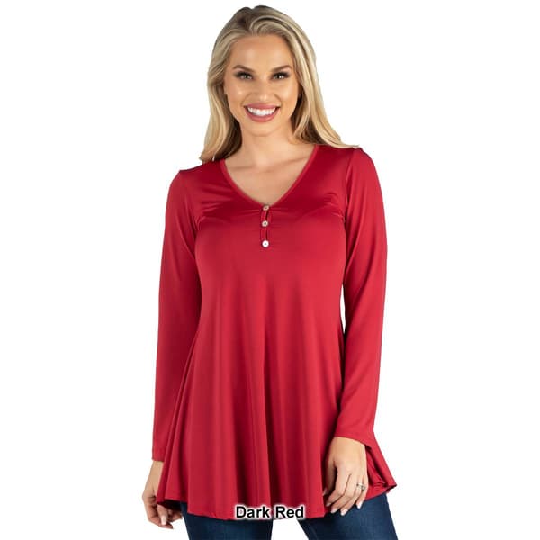 Womens 24/7 Comfort Apparel Long Sleeve Button V-Neck Tunic Top